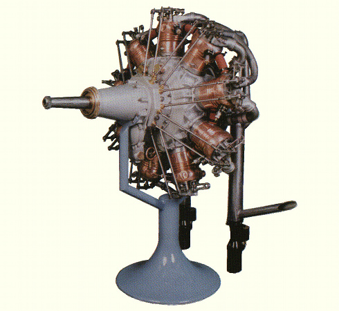 Vue d'un moteur Salmson P9 (photo : Le Patrimoine de l'aviation française - Musée de l'Air et de l'Espace du Bourget)