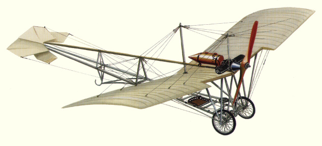 Vue d'un petit monoplan Santos-Dumont Demoiselle (document d'origine : The Complete Encyclopedia of Flight 1848-1939)