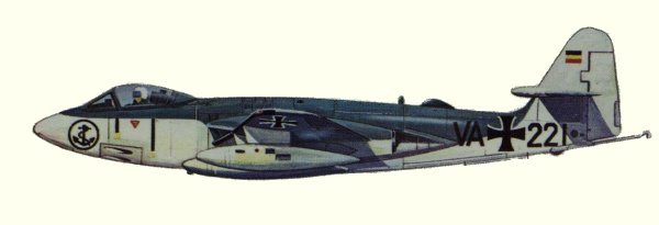 Vue d'un Sea Hawk Mk. 100 de la Kriegsmarine (origine : Fighters, encyclopaedia of world aircraft - Kenneth Munson)