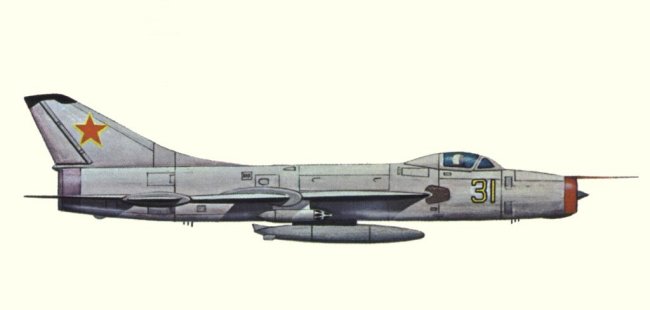 Vue d'un Sukhoi 7 (origine : Fighters, encyclopaedia of world aircraft - Kenneth Munson)