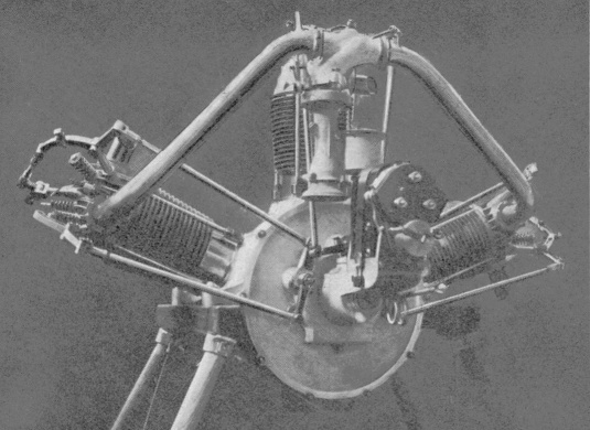 Vue d'un moteur Viale trois cylindres (photo : Gallica - Les Aéroplanes de 1911 - Raymond de Gaston)
