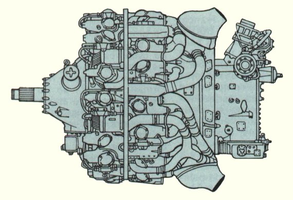 Vue d'un moteur Wright R-3350 Turbo Compound (illustration : Le monde fascinant des avions David Mondey)