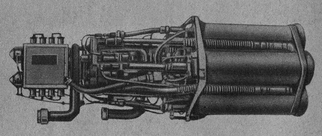 Vue d'un moteur-fusée Reaction Motors XLR-11 (photo : Science et Vie, octobre 1947)